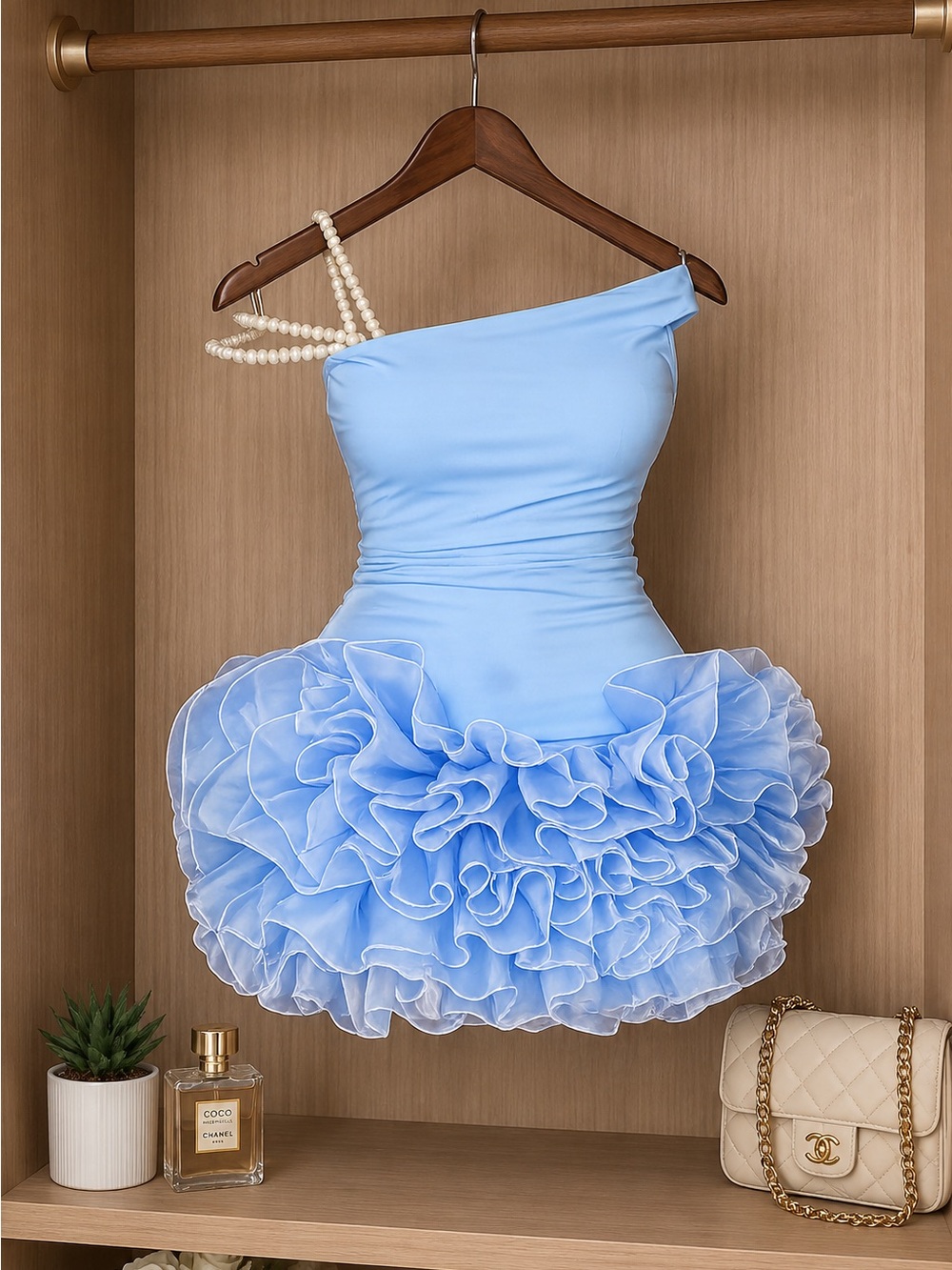 Light Blue Ruffled Mini Dress - Picture 2 of 3